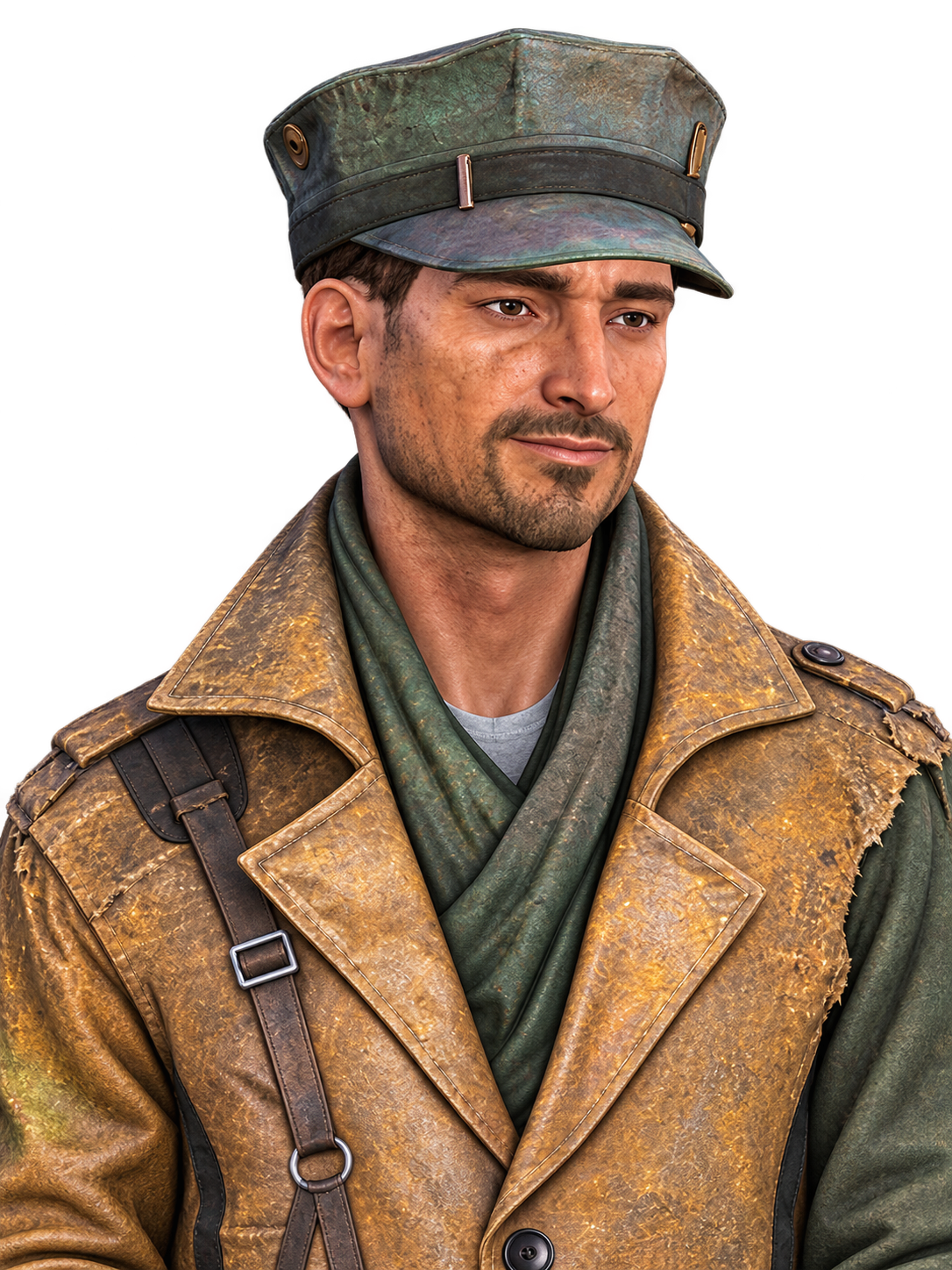 Robert J. MacCready wearing his weathered cap and coat